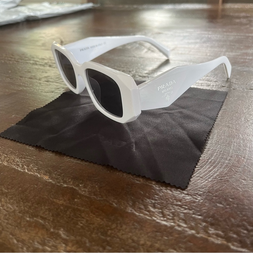Prada Glossy White Rectangular Sunglasses